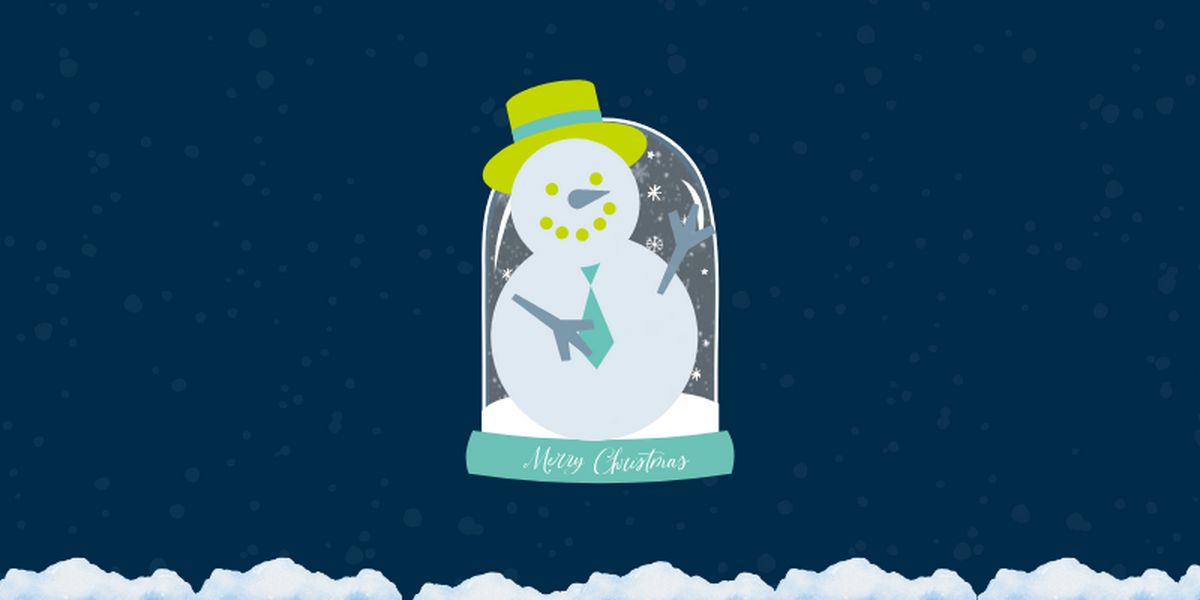 Snowman on a navy snowy background in a snow globe